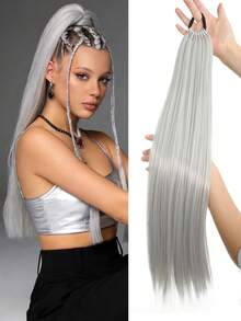 18-32 Inch Ponytail Wig, Multi-Functional Elastic Band Black Ponytail, Long Straight DIY Wrap-Around Ponytail, Soft & Natural Synthetic Ponytail - Multicolor - View 56