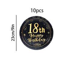 10个/20个/40个/50个装 18岁生日装饰 男女通用 18岁生日快乐 黑金7英寸和9英寸纸盘餐具 适用于18岁生日派对，女士和先生适用，18周年纪念甜点盘 复古18岁生日装饰 - 彩色 - 查看 14