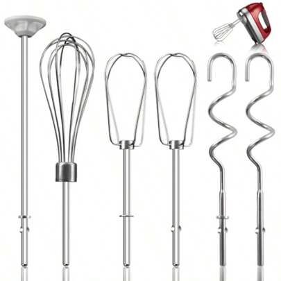 Hand Mixer Attachments Beater For Kitchenaid Hand Mixers KHM3 KHM5 KHM7 KHM9 Including Whisk Mixing Rod And Dough Hook Stainless Steel Hand Mixer Accessories Set Of 6