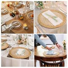 13 In Woven Placemats Plate Chargers Set Of 12 Boho Farmhouse Rustic Round Place Mats For Dining Table Decor Rattan Wicker Table Mats Chargers For Dinner Plates - Màu be tự nhiên Nâu nhạt - Xem 3