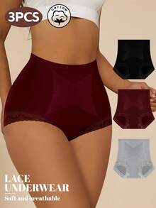 MIOTAN 3条装女士高腰三角裤，显瘦、时尚性感、交叉绑带设计，日常内裤 - 彩色 - 查看 1