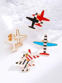 4/1pc Personalized Cute Mini Plane Striped Brooch, Women's Badge Enamel Pins, Ideal For Daily Casual Valentine's Day, Vacation, Festival Wear, Gifts For Women, Jewelry Women, Best Friend Gifts Women ,Summer - Multicolor - View 4