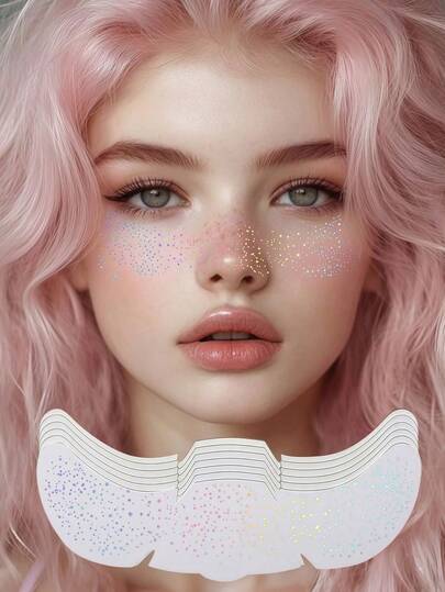 6 piezas Pegatinas de tatuaje temporal de rostro con pecas brillantes, tatuajes a prueba de agua con brillo y patrón de puntos, adecuados para festival y maquillaje diario, decoración de Pascua