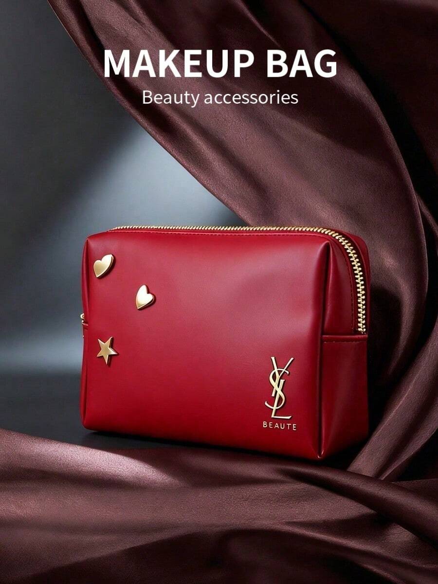 Yves Saint Laurent 红色化妆包，饰有金色星星图案 - 女士手提包，日常必备收纳包 - 紅色 - 查看 1