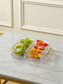 1set Luxury Clear Acrylic Fruit Storage With Golden Handle Tray - Dessert & Snack Organizer For Party - Clear - View 3
