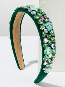 1 pieza Diadema retro de terciopelo de unicolor con banda ancha, decorada con gema en forma de corazón lujosa y dulce, accesorio esencial para el Día de San Valentín, adecuado para citas festivas, diadema, aro para el cabello, regalo de accesorios para el Día de San Valentín - Multicolor - Ver 17