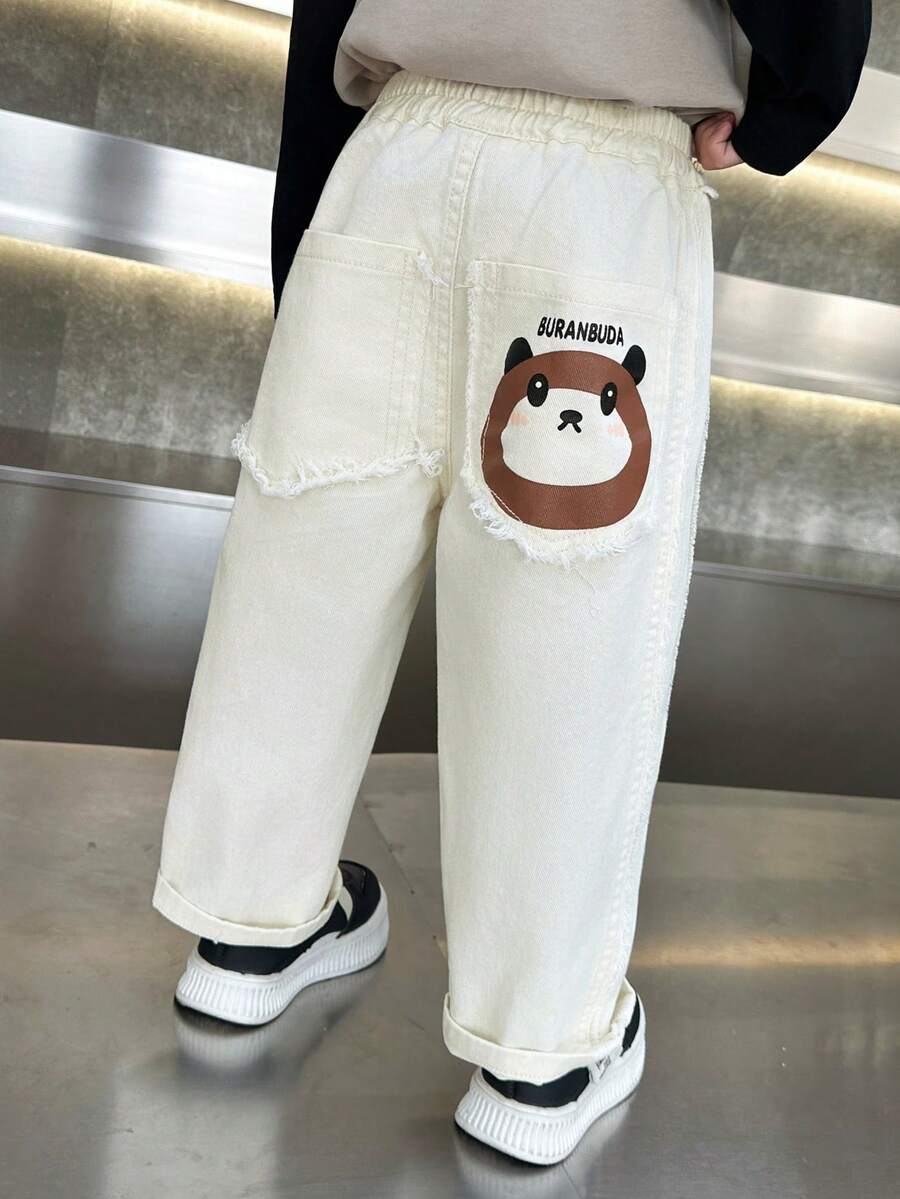 Quần jean denim in hình hoạt hình cho bé trai/trẻ nhỏ, kiểu dáng thường ngày, mùa xuân. - trắng - Xem 1