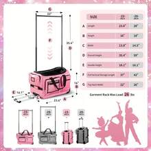 Fochier 1 Set Of 23-Inch Pulley Dance Bag, Dancers Carry Competition Luggage, The Separator Block Can Change Clothes, Suitable For Girls Dance Competition, Concert, Travel Multi-Functional Waterproof Clothing Luggage, Mute Wheel, Flash Pink Flash Blue. - 粉色 - 查看 2