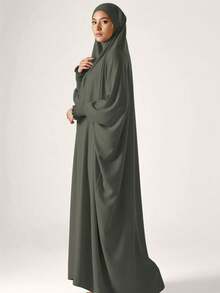 一件式穆斯林头巾和长袍，宽松长袍，袖子采用弹性设计，私密性高，优质穆斯林女性祈祷头巾，伊斯兰服饰头巾 - 彩色 - 查看 12