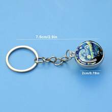 1件梵高罗纳河星夜杏花艺术钥匙扣清新图案弧形玻璃钥匙扣艺术吊坠节日礼物 - 銀色 - 查看 3