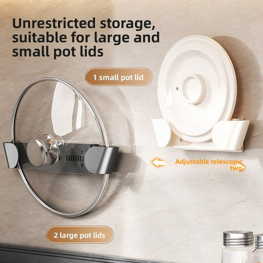 Adjustable Wall Mounted Pot Lid Rack, No Drilling Required Kitchen Wall Storage Rack, Adjustable Cutting Board & Dish Drainer