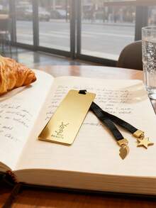 Yves Saint Laurent Metal Bookmarks With Golden Texture And Star/Heart Shaped Pendants, Fashionable Reading Essential - Gold - View 8