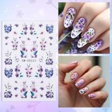 6 Sheets Flower Nail Art Stickers 3D Self Adhesive Spring Nails Decals Embossed Flower Nail Art Sticker Spring Floral Nails Arts Supplies Charming Wildflower Peony Dried Flowers Decor Accessories - 彩色的 - 查看 2