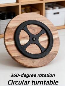 1pc 360° Rotating Tray, Rotating Round Wooden Plate, Kitchen Storage, Bathroom Decor Plate, Rotating Tea Tray, Rotating Kitchen Storage Dish, Suitable For Cabinet, Kitchen Countertop, Pantry, Non-Slip For Kitchen Organization, Tabletop Decor, Ramadan Decor, Holiday Gift
