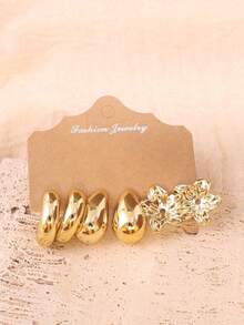 6-18pcs Gold-Tone Fashion Earring Set, Stylish & Elegant, Suitable For Daily, Party, And Event Wear