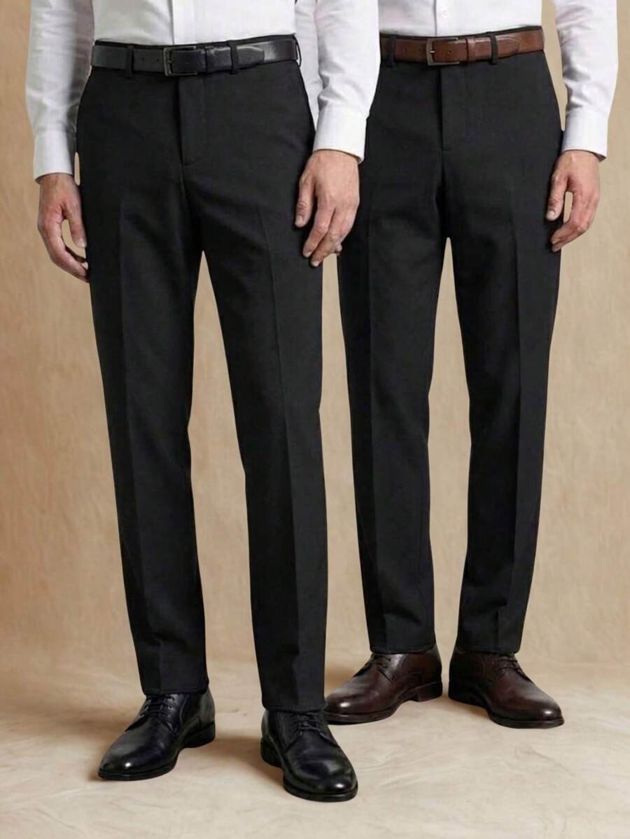Men's 2-Piece Set - Men's Tailored Slim Fit Executive Polyester Dress Pants, Classic Formal, Lightweight And Stylish. - Black and Black - View 1
