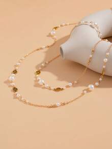 2pcs/Set Bohemian Style CCB Faux Pearl Hollow Geometric Women Fashion Necklace, Elegant Luxury Casual Daily, Party, Couple Date, Vacation, Women's Festival Birthday Versatile Charm Jewelry Gift - Necklace - View 10