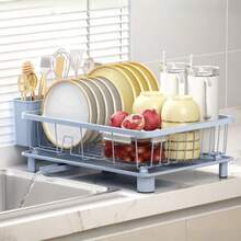Dish Drying Rack - Space-Saving Dish RackDish Racks For Kitchen Counter With Drainboard Rustproof Dish Drainer With A Removable 4-Compartment Utensil Holder Gray - Heather Blue - View 6