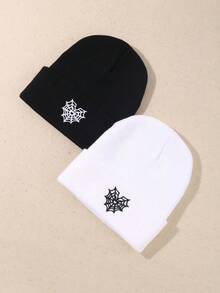 1 pieza Gorro de punto de unicolor para hombres con diseño de corazón y telaraña, cálido y cómodo, con visera, adecuado para uso casual en otoño/invierno, estilo y color aleatorios enviados - Multicolor - Ver 3