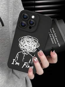 1pc Abstract Line Art 2D Pattern Creative Unique Minimalist Quirky Line Art Aesthetic Style Suitable As Gift For Friends, Family, Couples, Yourself, Black Matte Soft Protective Case Compatible With Apple, - Black - View 2