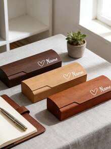 1pc Customizable Text & Pattern Wooden Eyeglass Case, Square High-End Shockproof Portable Handmade Eyewear Box - Multicolor - View 3