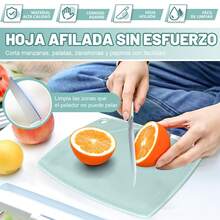 Traje De 3 Piezas Tabla Para Picar Cortar Verduras Frutas, Tabla Para Cortar De Plastico Con Depósito, Utensilios De Cocina Con Pelador De Frutas Y Verduras, Fácil Limpieza E Higiene Cómodo Diseño De Suspensión Duradera Y Resistente Para Acampadas Y Uso Doméstico Diario - Celeste - Ver 5