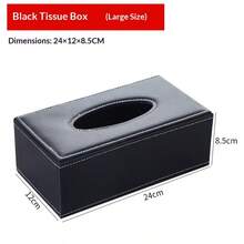 Luxury European Style Leather Tissue Box, PU Leather Car Tissue Holder, Minimalist Business Hotel Paper Napkin Box - Black and White - View 8