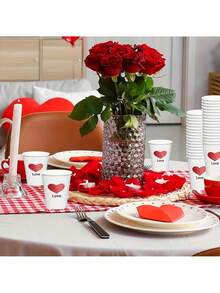 25/50个红色爱心纸杯，加厚一次性8盎司纸杯，适用于派对、婚礼、周年纪念、节日、浪漫场合、家庭聚会、生日等。 - 彩色 - 查看 6