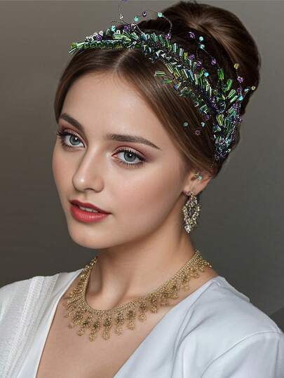 1pc Crystal Leaf Headband, Fresh Forest Fairy Style, Suitable For Bride, Wedding, Celebration, Holiday Gift, Date, Everyday Wear, Valentine's Day, Women Hair Accessories