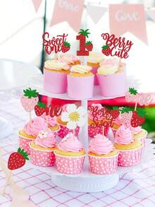 20pcs Berry Theme 1st Birthday Party Decorations, Sweet Strawberry Cake Decor, Shiny Delicate Berries, Suitable For Baby's 1st Birthday Cake Decor, Baby Shower, 1st Birthday, Toddler's 1st Anniversary, Anniversary Celebration - Multicolor - View 5