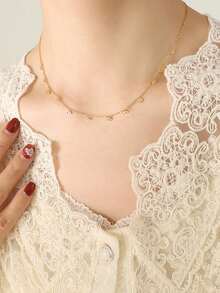 1pc Women's Necklace, Layered Beach Style Stainless Steel Mini Devil's Eye Tassel Pendant Necklace, Fashion Eye Jewelry Gift - Yellow Gold - View 5