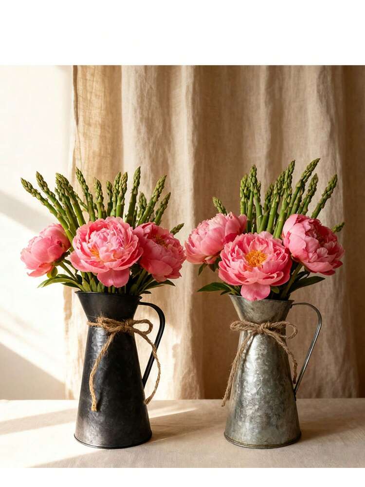 Macetas y jarrones de hierro forjado retro con asas, jarrones decorativos para flores con cuerdas de cáñamo, adornos de escritorio para el hogar, mesas de comedor y sala de estar, decoración de estilo campestre suave, contenedores para arreglos florales, adecuados para diversos estilos de arte floral - cafetera - Añade 7