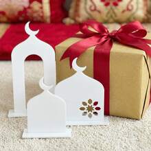 3 Pcs Eid Party Table Centerpieces, Middle Eastern Style Centerpieces, Ramadan Moon Tower Set, Ramadan Table Sign, Three-Dimensional Castle Acrylic Mirror Table, Festive Home Decoration Tabletop Ornaments, Ramadan Supplies, Study Decoration