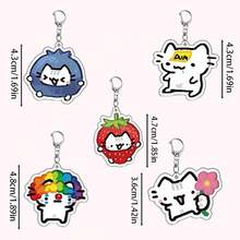 1pc/5pcs Acrylic Cute Cartoon Line Cat Keychain Clown Cat Pink Girl Cat Heart Balloon Kitten Animal Theme Keychain Pendant Car Keychain Back Pack Ornament Bag Accessories School Bag Accessories Purse Pendant Car Keychain Suitable For Gift Car Accessories Bag Charm Animal Goth Y2k - 彩色 - 查看 6