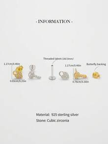 1pc 925 Sterling Silver Small Heart Flat Bottom Earring Stud | Cartilage Earring | Low Allergy Gold Flat Earring Stud | Flat Lip Ring | Suitable For Women's Daily Wear | Sold Individually (Not A Pair) - Multicolor - View 5
