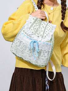 LECEY Large Capacity Fashionable & Versatile Canvas Backpack - Light Grey - View 3