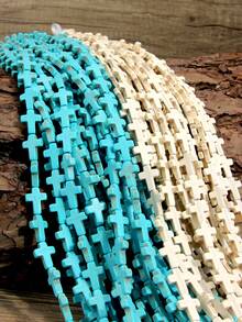 40厘米/串 合成蓝白绿松石十字形散珠，适用于珠宝制作。25颗12毫米x16毫米珠子，适合DIY项链、手链和脚链。珠宝装饰 - 彩色 - 查看 10