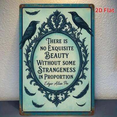 2D Flat, 1pc Edgar Allan Poe Gothic Metal Wall Art Sign - 7.87x11.81inch Vintage Victorian Style With Ravens & Dark Typography, Weather-Resistant Iron Plaque, Ornate Frame Design For Living Room, Bedroom, Office Decor, Room Decor