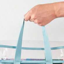 1 PC Transparent Storage Bag, Waterproof And Wear-Resistant Mesh Document Bag, Widened Webbing Handle Design For Comfortable Grip, PVC Fabric Is Waterproof And Stain-Resistant. - Blue - View 2