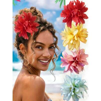 1个女士花朵发夹，人造非洲菊发卡，适合新娘、夏威夷风情、海滩风情、热带婚礼派对装饰