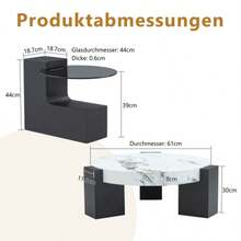 Modern, Simple Round Side Table With Two Levels – Transparent Grey Glass Top And Black MDF In An L-Shape. Marble-Effect Tabletop. Disassemblable Design For More Flexible Room Use. - 黑與白 - 查看 3