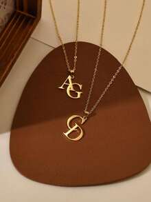 Custom 18K Gold Plated Stainless Steel Double Letter Pendant Necklace - Elegant Minimalist Design Letter Pendant Necklace, Couple Gift, Handmade Initial Necklace, Birthday Gift, Christmas Gift, For Her/Him, Silver, Fashion, Colorful, Vintage, Unisex, Minimalist, Casual, Customized, Personalized, Unique, Ideal Gift For Him, Ideal Gift For Her - Gold - View 6