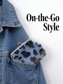 New 4-Inch Cute And Stylish Leopard-Print Plush Coin Purse With Silver Metal Clip, As Well As A Waterproof Leopard-Print Card Holder. Available In Multiple Colors Including Black, Burgundy, Brown, Purple And White, It Can Hold Bank Cards, Credit Cards And Loose Change With Ample Capacity. - Multicolor - View 3