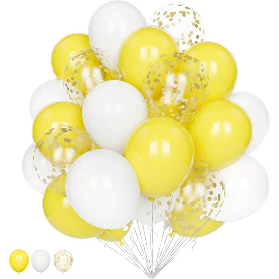 Yellow And White Balloon Set, 20Pcs 10/12 Inch Gold Aluminum Foil Sequin Balloon And Helium Latex Pack For Birthday Wedding Anniversary Baby Shower Party Decorations - Multicolor - View 1