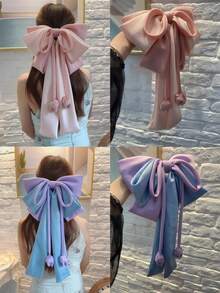 1pc Elegant Satin Bow Tulip Hair Clip, Dual-Tone Design, Spring-Loaded Clamp, Face-Framing Accessory, Claw Clips, Hair Slide, Hair Barrettes - Pink - View 4