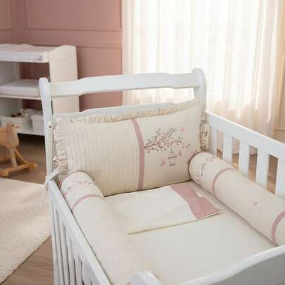 Kit berço americano 5pçs Linho e nacional Menina Floral Rose Protetor de berço enxoval de bebe completo