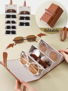 1pc 2/3/4/5/6 Grid Foldable Sunglasses Storage Organizer Rack, Eyeglasses Display Stand, Travel Carrying Case, Essential For Back To School - Brown - View 4