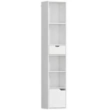 Bookshelf With 6 Shelves, 3-Level Adjustable, With Drawer, Cabinet Door, Customizable Shelf, Display Shelf, White