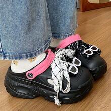 夏季百搭爆款洞洞鞋 女式厚底户外沙滩度假休闲一脚蹬凉鞋 - 黑色 - 查看 6