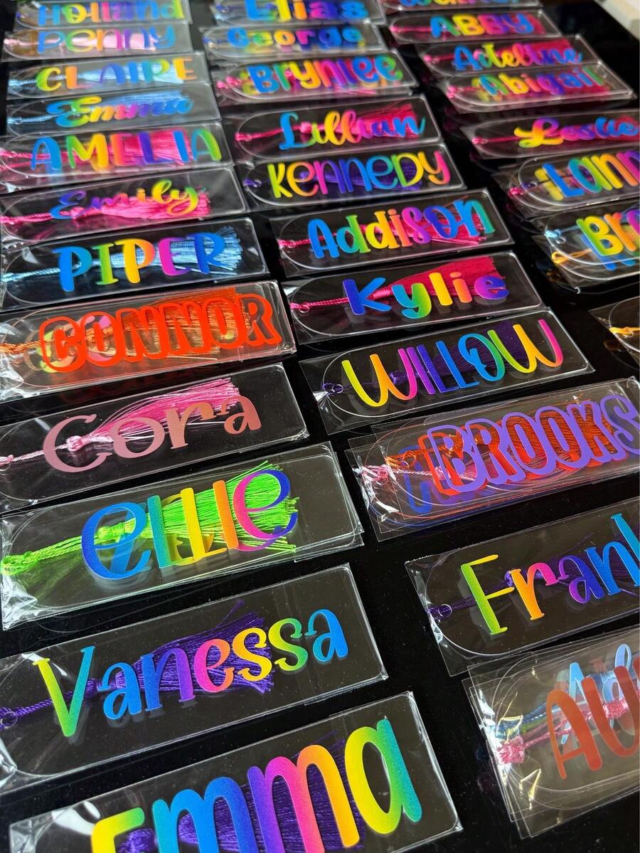 Personalized Acrylic Bookmark With Tassel, Customized Rainbow Name Bookmark, Valentine's Day Gift For Book Lovers, Personalized Text Bookmark, Aesthetic Reading Accessory, Gift For Her/Him, Party Favor Bookmark, Customized Quote Bookmark, Everyday Reading Gift - Multicolor - View 1